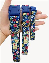 Midnight Meadow – Navy Floral Dog Collar | Handmade Organic Cotton Collar | Adjustable Dog Collar | Classic Floral Dog Collars & Leashes
