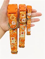Creamsicle Garden – Orange Floral Dog Collar | Handmade Organic Cotton Collar | Adjustable Dog Collar | Summer Dog Collars & Leashes