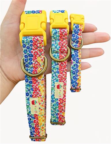 Sunbeam Patchwork – Multicolor Floral Dog Collar | Patchwork Print | Handmade Organic Cotton Collar | Adjustable Dog Collar & Leash