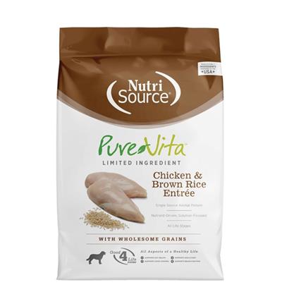 NutriSource PureVita LID Dry Dog Food Chicken & Brown Rice Entrée 25lb