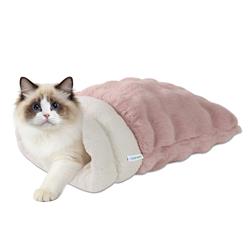 GOOPAWS 4-in-1 Cat Sack Bed Cave - Self Warming Pet Sleeping Bag for Cats & Small Dogs, Pink