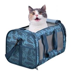 GOOPAWS Soft-Sided Travel Small Dog & Cat Carrier Bag, Blue Cat Print, 19''