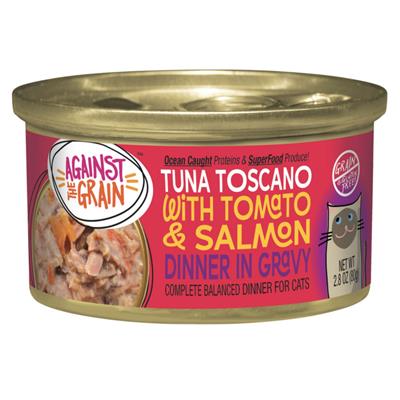 Against the Grain Tuna Toscano With Salmon & Tomato Dinner Wet Cat Food 2.8oz. (Case of 24)