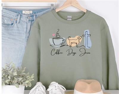 Sweatshirt | Crewneck | People Shirt | Coffee Dogs Jesus DTF | Faith
