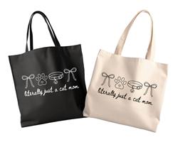 Literally Just A Cat Mom Tote Bag | Canvas Tote | WOVEN WEB HANDLES lightweight 12 oz Canvas |  Tote Bag