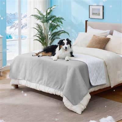 GOOPAWS All Season Reversible Cooling Dog Blanket, Grey, 60x80"