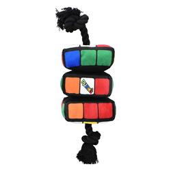 Multipet Rubik's Cube Plush Dog Toy w/ Rope 4"