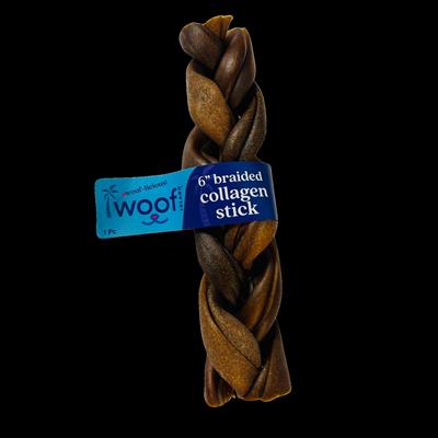 6in Braided Collagen Stick, Grass  Fed  Beef Dog Chew