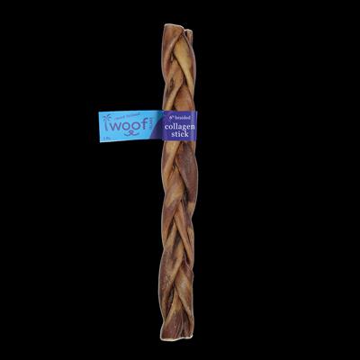 6in Braided Collagen Stick, Grass  Fed  Beef Dog Chew