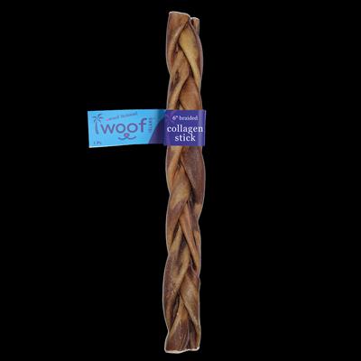 6in Braided Collagen Stick, Grass  Fed  Beef Dog Chew