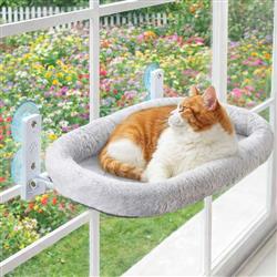 Katziela CloudPerch Cat Window Perch with Memory Foam Bed – Heavy - Duty Steel Frame,4 Ultra-Strong Suction Cups (Holds 40 lbs), Plush Bolstered Frame, Upgraded Zippers, Easy Assembly – 23.3”Wide