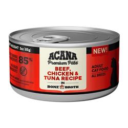 Acana Cat Grain Free Beef Chicken + Tuna Recipe In Bone Broth 3oz. (Case of 24)