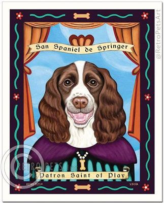 San Spaniel de Springer (Springer Spaniel) Patron Saint of Play - Liver & White
