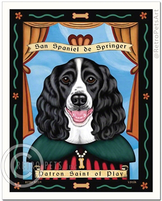 San Spaniel de Springer (Springer Spaniel) Patron Saint of Play - Black & White