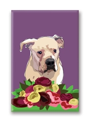 Pitbull W/ Flowers - Fridge Magnet