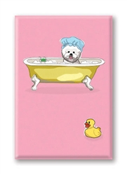 Bichon in Bath Tub - Fridge Magnet