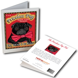 Priceless Pug Pub (Black Pug) GREETING CARD - "Eat, Drink & Be Puggy!"