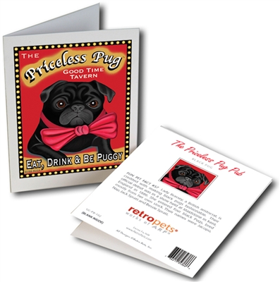 Priceless Pug Pub (Black Pug) GREETING CARD - "Eat, Drink & Be Puggy!"