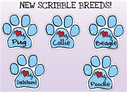 BLUE I Love My (Breed) Scribble Paw Magnets