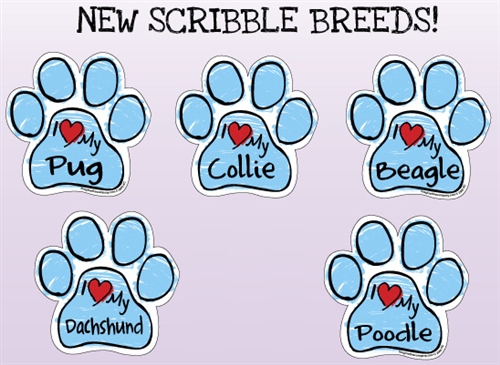 BLUE I Love My (Breed) Scribble Paw Magnets