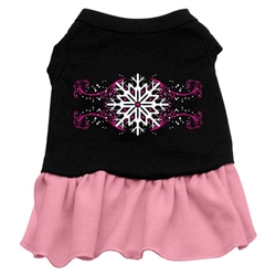 Pink Snowflake Screen Print Two-Tone Dress