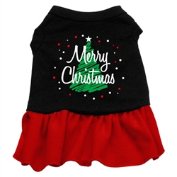 Scribble Merry Christmas Screen Print Two-Tone Dress