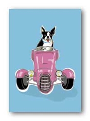 Boston Terrier and Car - Fridge Magnet
