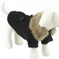 Buttoned Fur Collared Wool Dog Coat