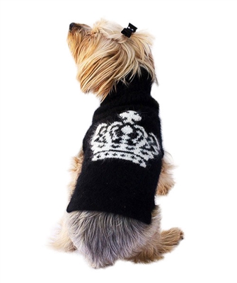 Luxury Diana Crown Angora Blend Turtleneck, Black and White Intarsia