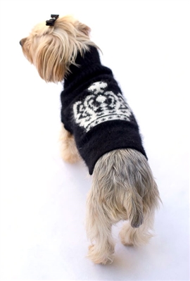 Luxury Diana Crown Angora Blend Turtleneck, Black and White Intarsia
