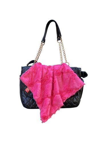 Carrier Square Blanket, Embroidered Roses in Hot Pink