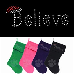 Believe Rhinestone Velvet Christmas Stocking