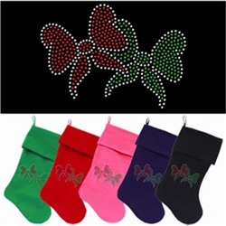 Christmas Bows Rhinestone Velvet Stocking