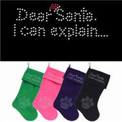 Dear Santa I can Explain Rhinestone Velvet Christmas Stocking