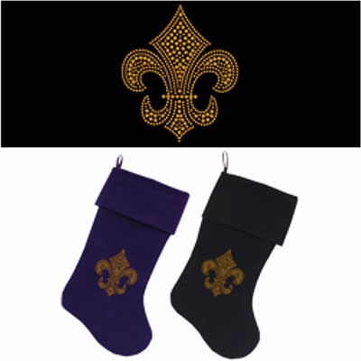 Gold Fleur De Lis Rhinestone Velvet Christmas Stocking