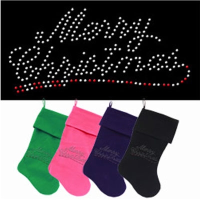 Merry Christmas Rhinestone Velvet Christmas Stocking