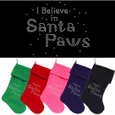 Santa Paws Rhinestone Velvet Christmas Stocking