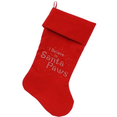 Santa Paws Rhinestone Velvet Christmas Stocking