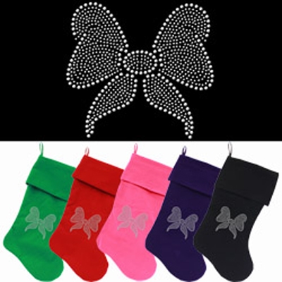 Clear Bows Rhinestone Velvet Stocking