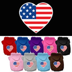 Patriotic American Flag Heart Screen Print Pet Hoodies