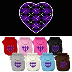 Argyle Heart Purple Screen Print Pet Hoodies
