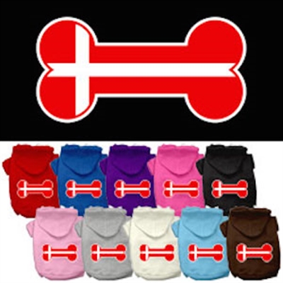 Bone Shaped Denmark Flag Screen Print Pet Hoodies