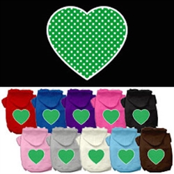 Green Swiss Dot Heart Screen Print Pet Hoodies