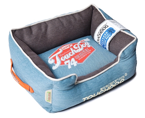 Dark Blue Touchdog Original Sporty Vintage Throwback Reversible Plush Rectangular Dog Bed