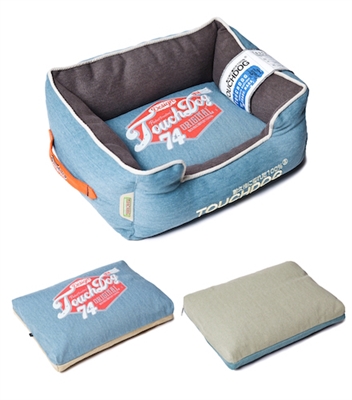Dark Blue Touchdog Original Sporty Vintage Throwback Reversible Plush Rectangular Dog Bed