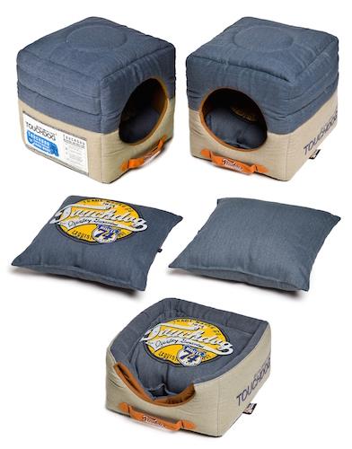Touchdog Convertible And Reversible Vintage Printed Squared 2-In-1 Collapsible Dog House Bed