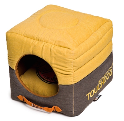 Touchdog Convertible And Reversible Vintage Printed Squared 2-In-1 Collapsible Dog House Bed