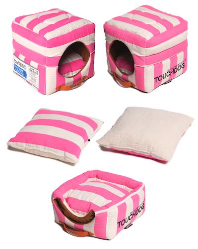 Touchdog Polo-Striped Convertible And Reversible Squared 2-In-1 Collapsible Dog House Bed