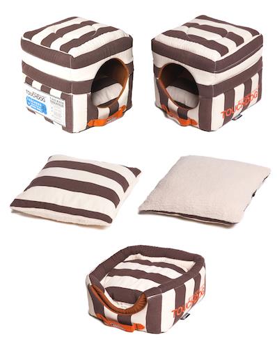 Touchdog Polo-Striped Convertible And Reversible Squared 2-In-1 Collapsible Dog House Bed