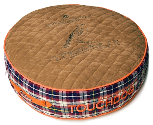 Light Brown Touchdog Bark-Royale Posh Rounded And Raised Designer Fleece Plaid Dog Bed